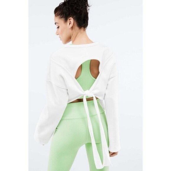 Fabletics Tops - Fabletics Skye Tie Open Back Long Sleeve White Pullover Sweatshirt Women’s Small